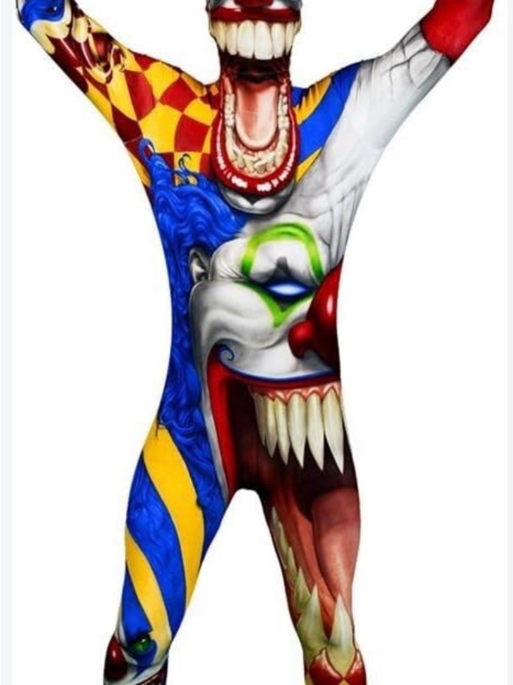 Spirit Men’s Clown Print Full-Body Bodysuit - Blue/Red/Yellow/Green Sz XL